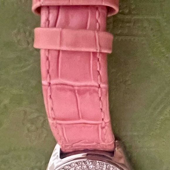 Michael Kors Pink Leather & Stainless Steel Silver Wrist Watch w/ Bling & Date - Picture 15 of 15
